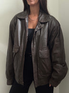 Vintage Brown Faux Leather Bomber Jacket Size Large