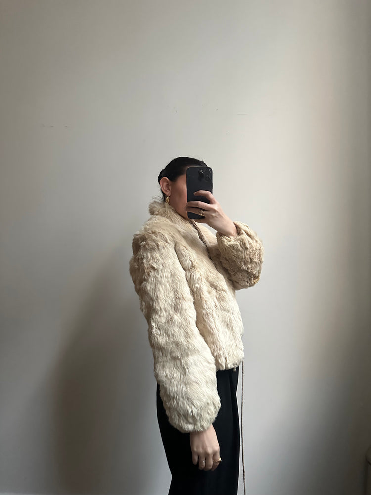 Vintage Rabbit Fur Cream Zip-Up Jacket Size Small