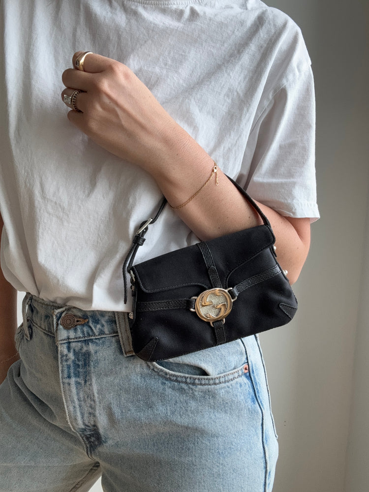 Vintage 90's Mini Gucci Black Satin Bag