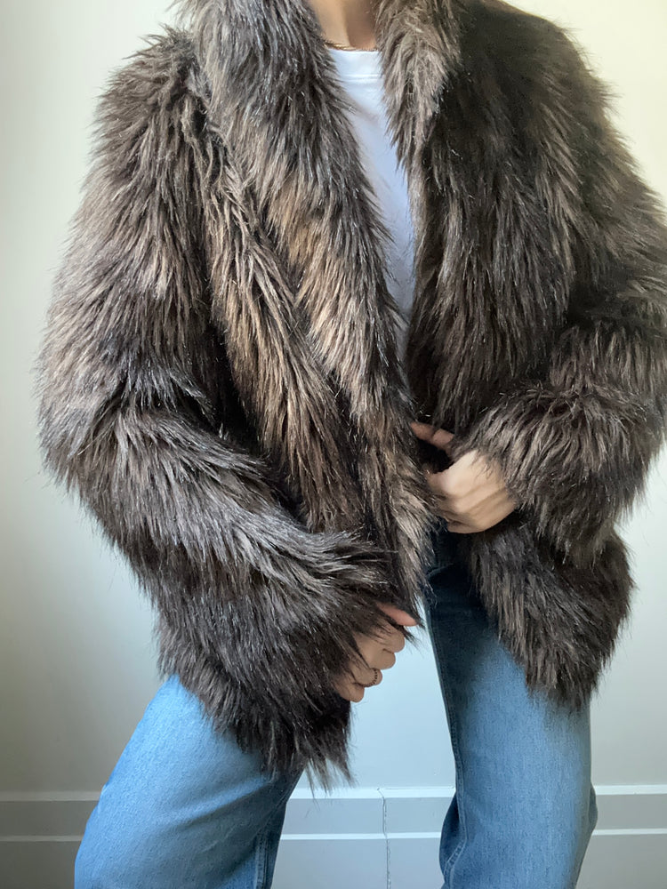 Vintage Brown Faux Fur Coat Size 6