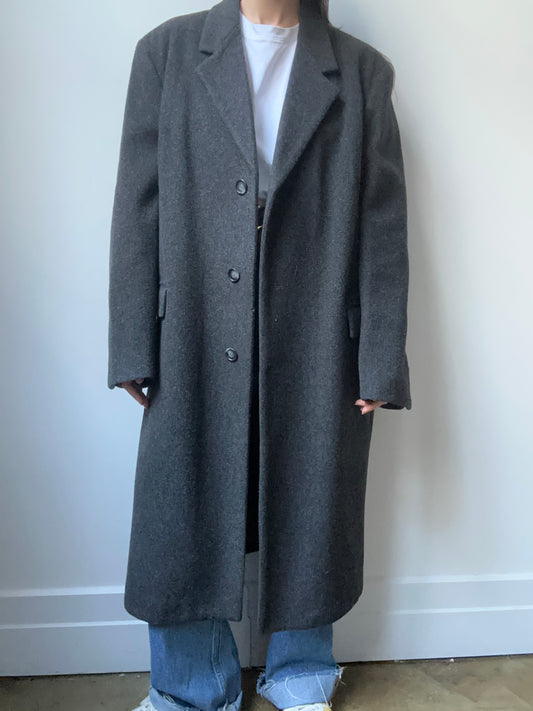 Vintage Charcoal Grey Wool Trench Size M