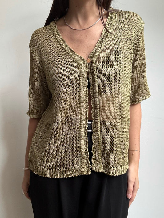 Vintage Green Knitted Half Sleeve Cardigan Size Large
