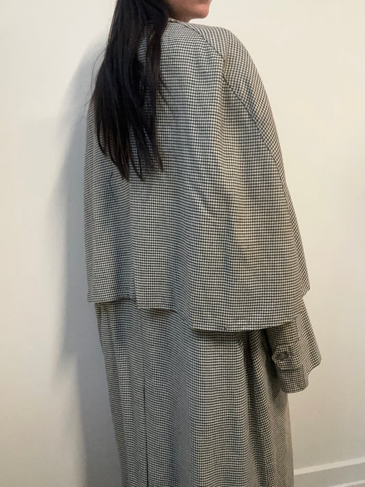 Vintage 60's Grey and White Houndstooth Trench Size M