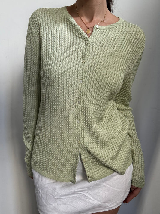 Vintage 100% Silk Light Green Neiman Marcus Cardigan Size L