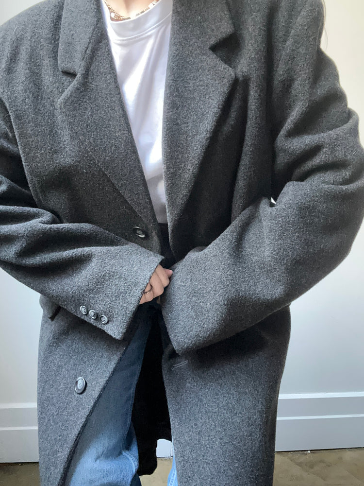 Vintage Charcoal Grey Wool Trench Size M