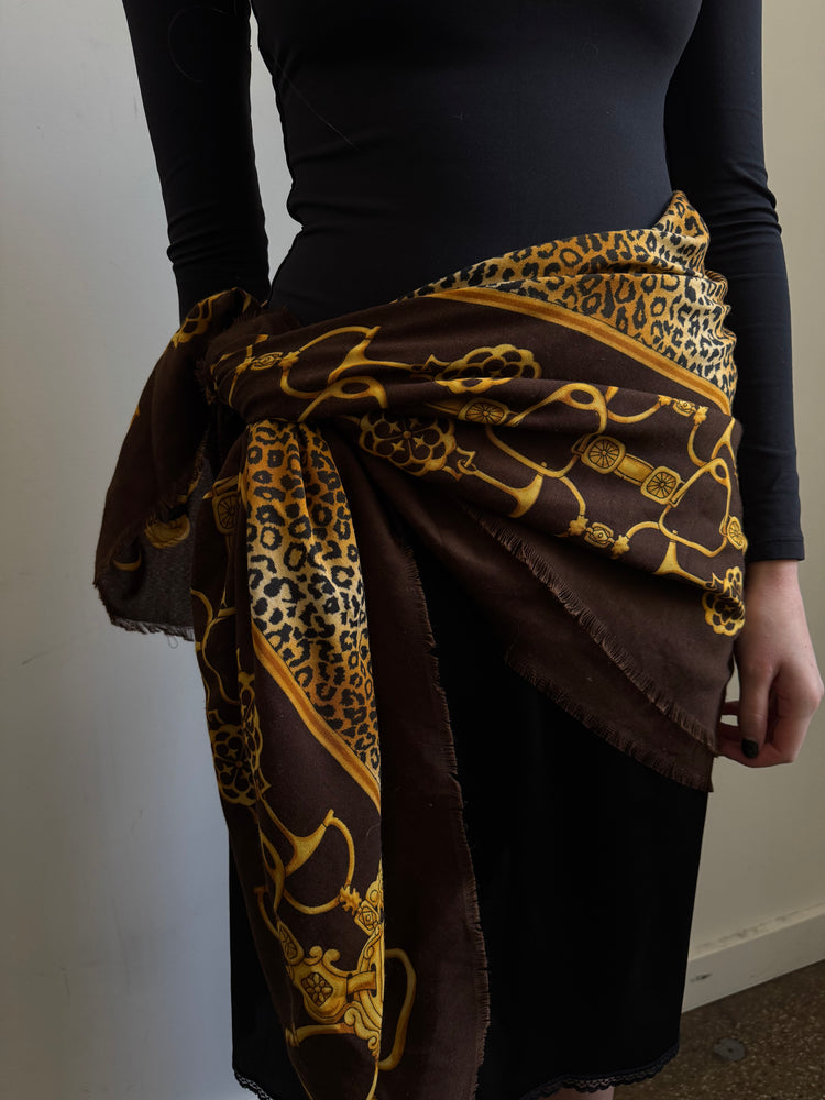 Vintage Italian Brown and Gold Cheetah Scarf One Size