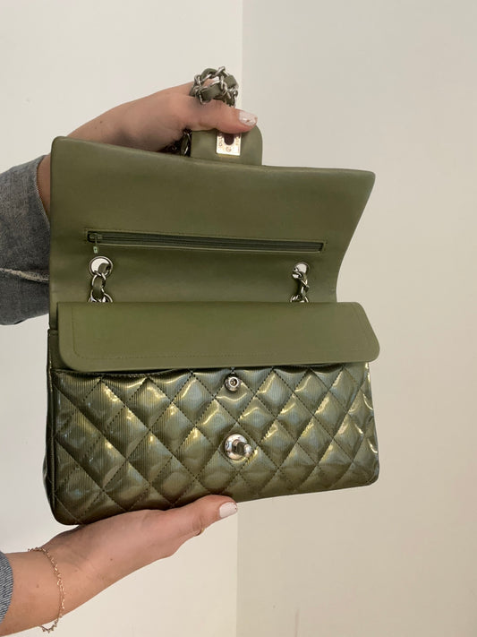 Vintage Chanel Green Patent Medium Classic Double Flap Bag