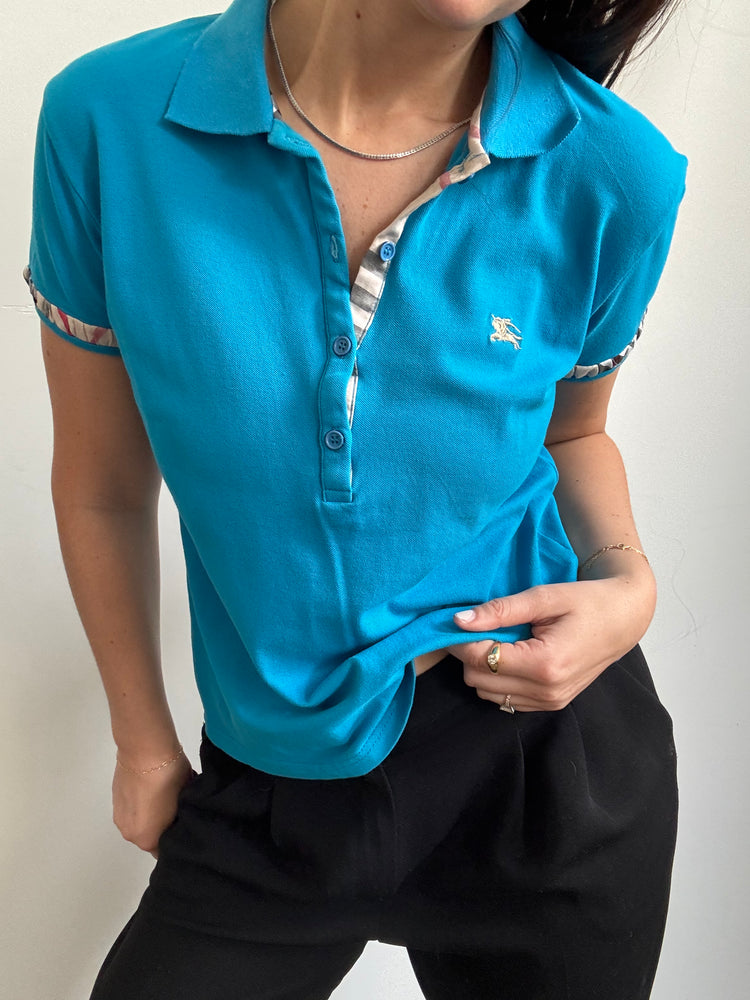 Vintage Blue Burberry Polo Shirt Size Large