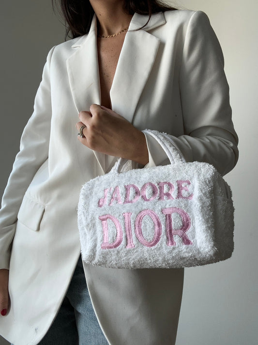 Vintage Dior Terry Handbag In Pink and White