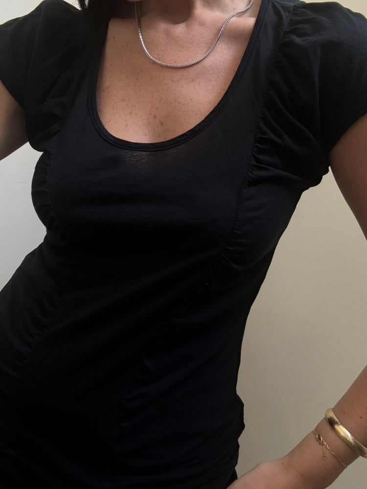 Vintage Black Cotton Blend Ruched T-Shirt Size Small