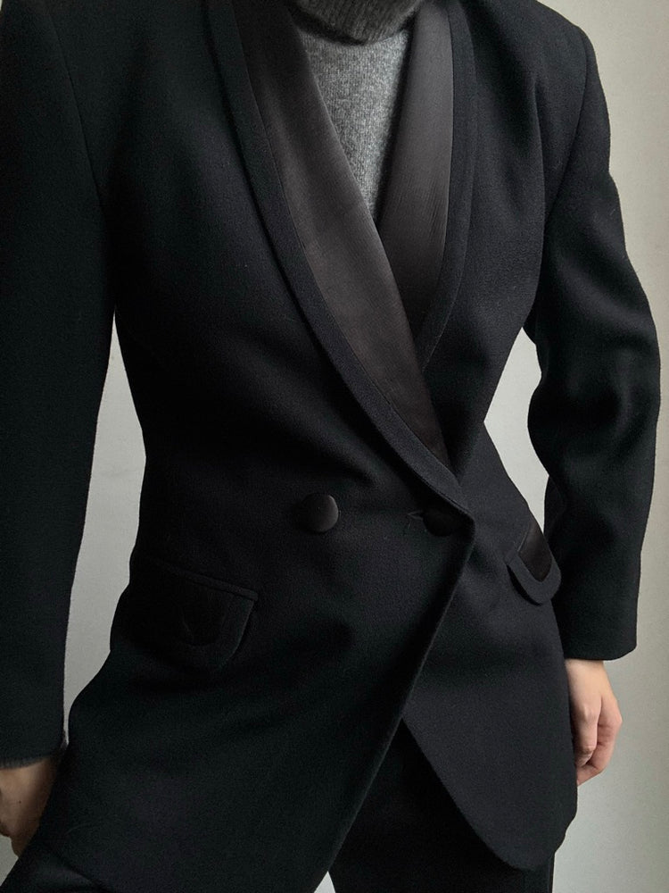 Vintage Pure Wool Black Tuxedo Style Blazer Size Small