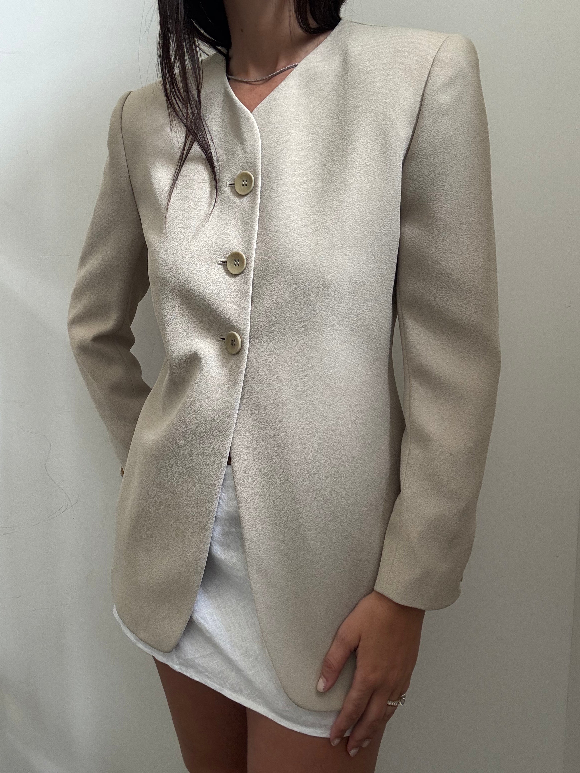 Vintage Beige Collarless Blazer Size Small
