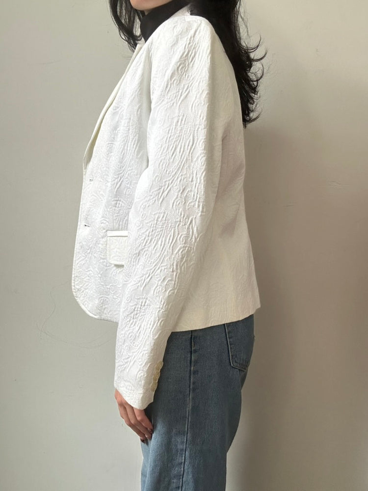 Vintage Jacquard Floral White Fitted Blazer Size Large