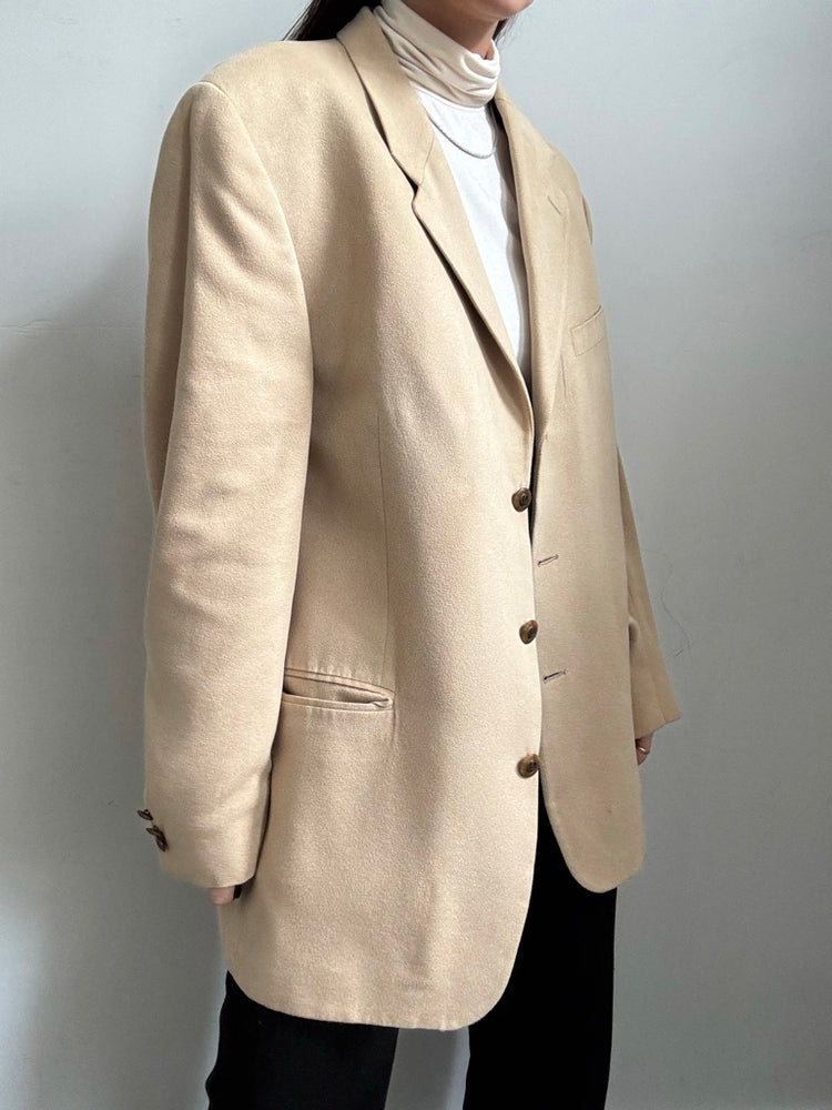 Vintage Lord + Taylor Beige Faux Suede Blazer Size Large