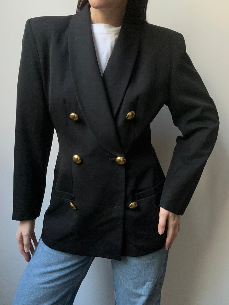 Vintage Black Wool Double Breasted Blazer Size 4