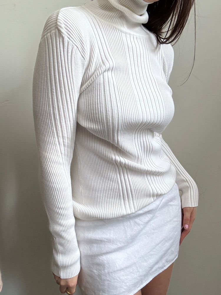 Vintage White Ribbed Turtleneck Size XL