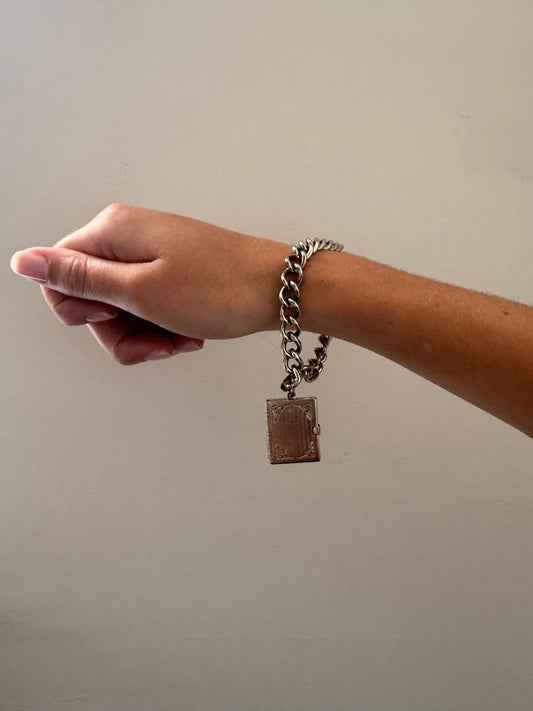 Vintage Silver-Toned Square Locket Bracelet