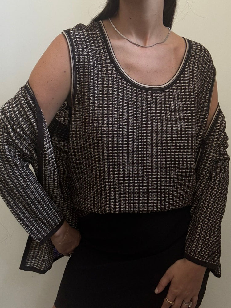 Vintage Brown Slinky Knit Tank + Cardigan Set Size XL