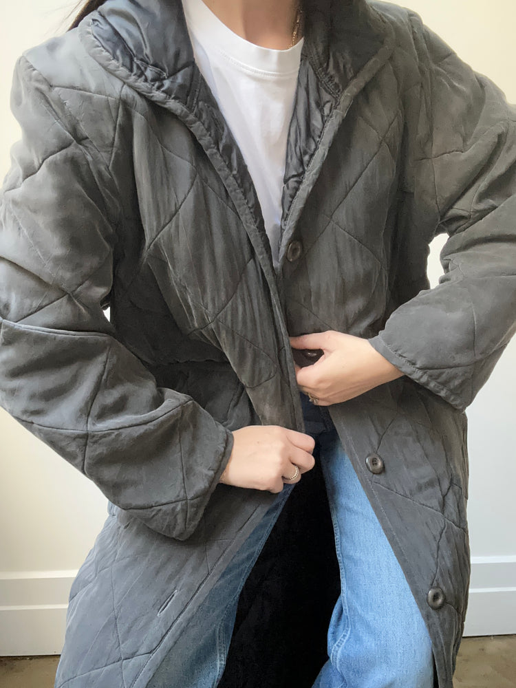 Vintage Dark Grey Quilted Trench Size M