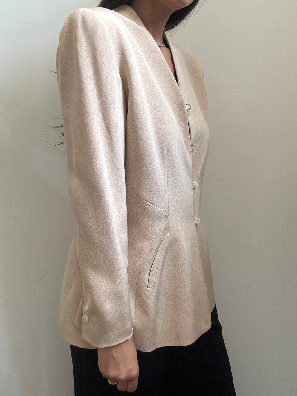 Vintage Tan Silk Collarless Blazer Size Large