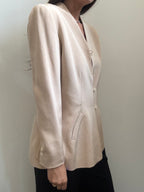 Vintage Tan Silk Collarless Blazer Size Large