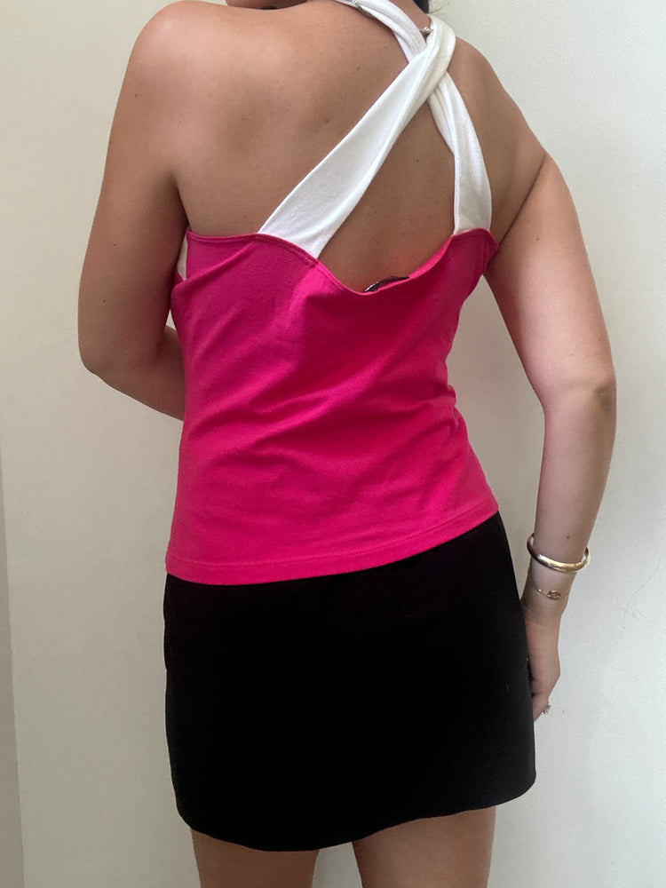 Vintage Pink + White Halter Top Size Medium