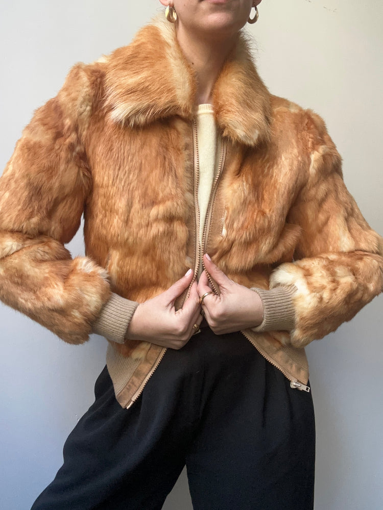 Vintage Rabbit Fur Bomber Jacket Size S