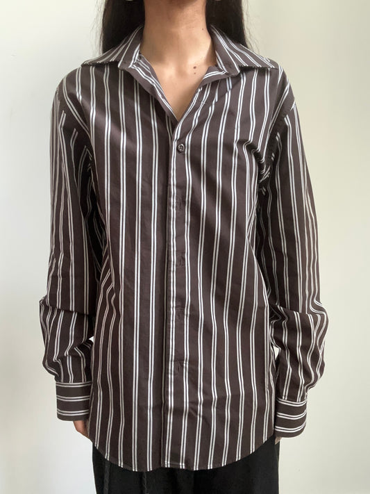 Vintage Brown + White Pinstriped Button-Up Size Small