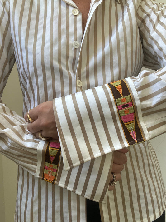 Vintage Cotton Poplin + Detailed Sleeve Button Up Top Size Small