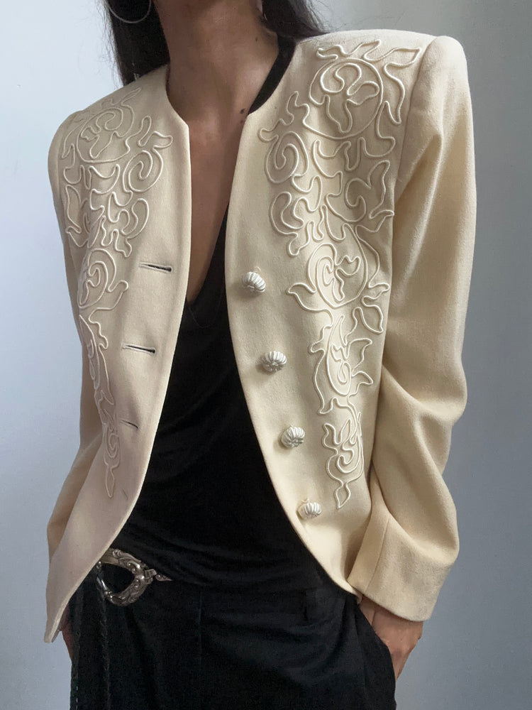 Vintage Cream Embroidered Blazer Size Small