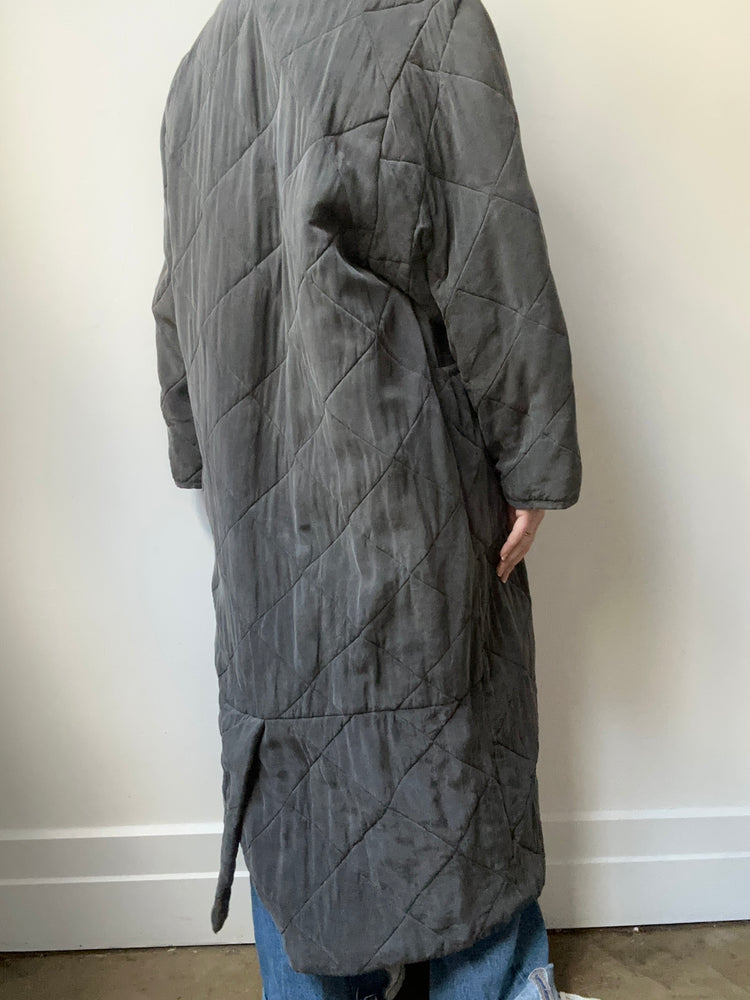 Vintage Dark Grey Quilted Trench Size M