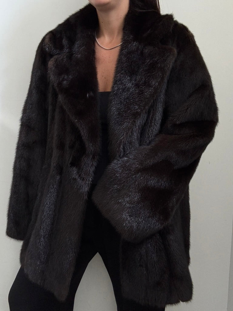 Vintage Deep Brown Mink Mid-length Jacket Size Large