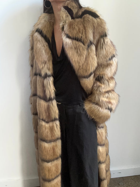 Vintage Faux Fur Tan + Black Jacket Size 2X