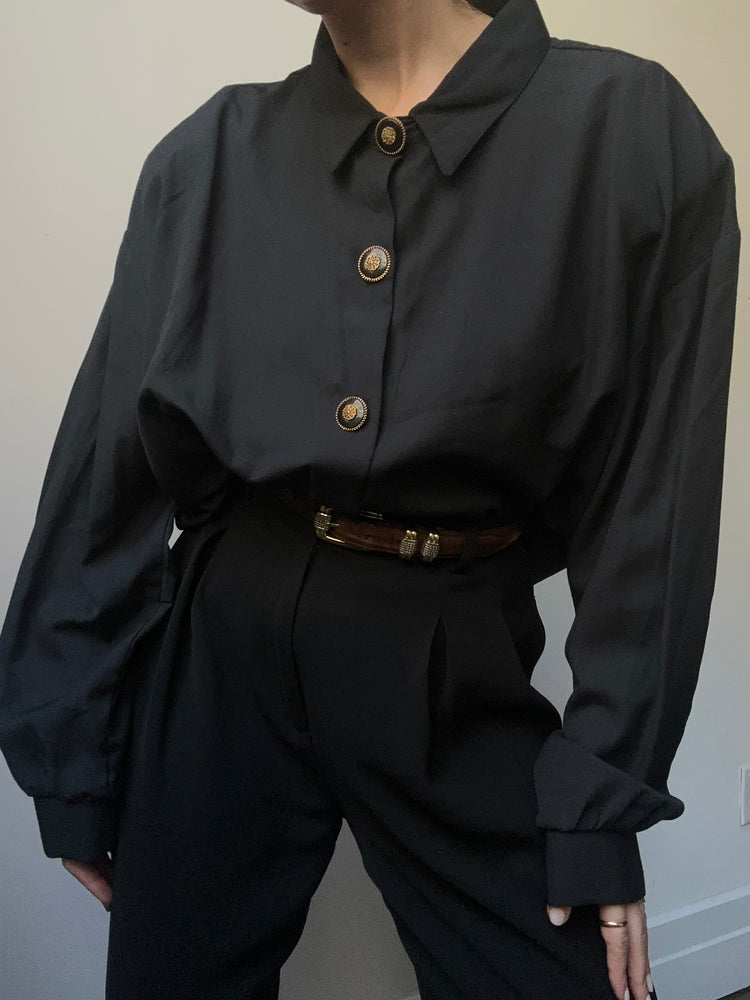 Vintage Black Button-Up Blouse Size X-Large