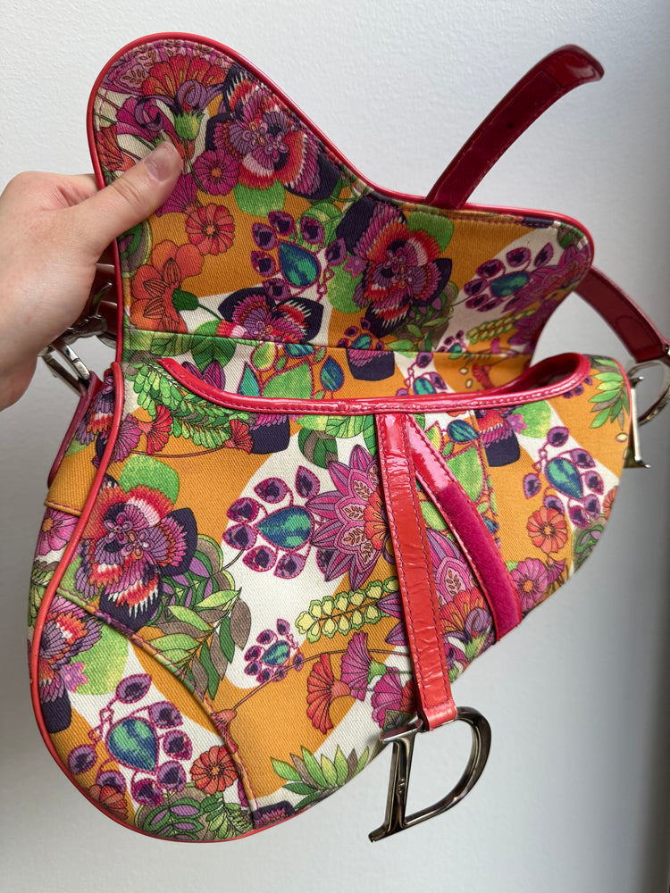 Vintage Dior 2004 Multicolor Floral Glamour Saddle Bag