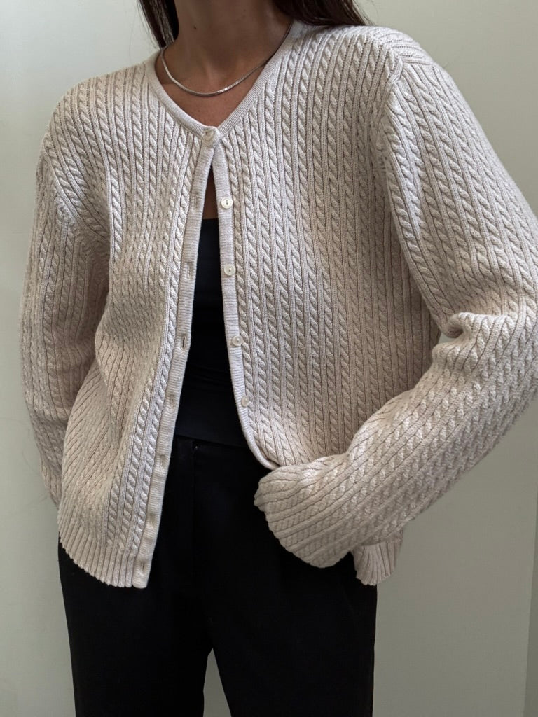 Vintage Cream Cable Knit Cardigan Size M