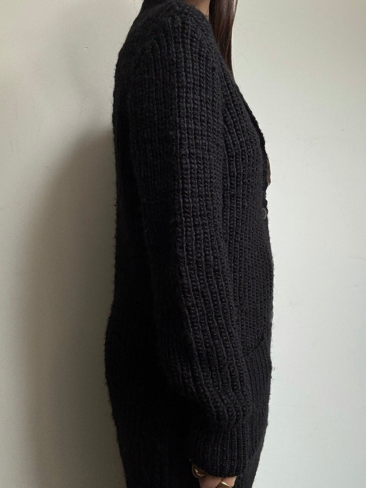 Vintage Ralph Lauren Black Thick Knit Mid-Length Cardigan Size Large