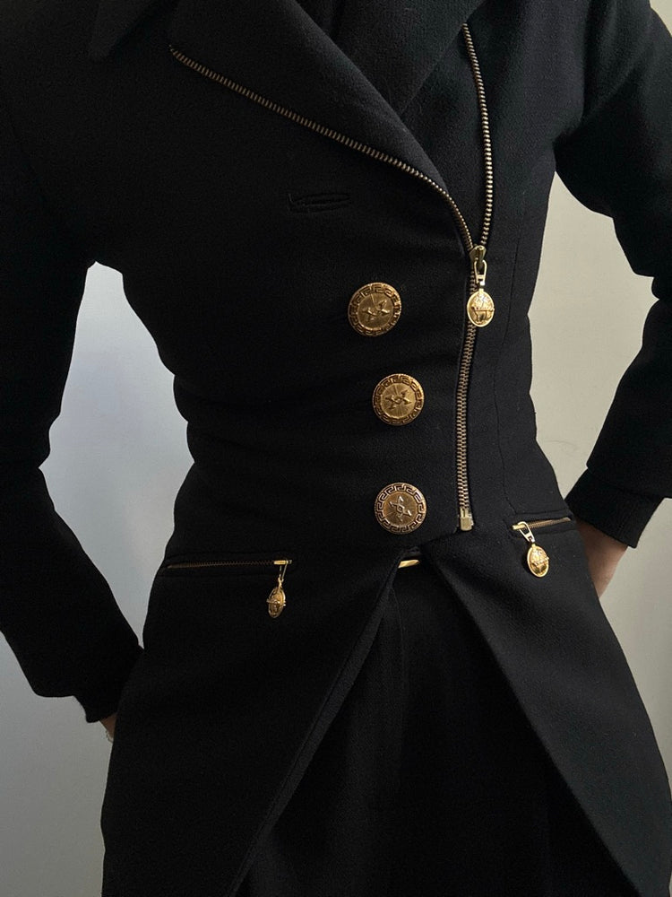 Vintage Verigo Paris Wool Black Zipped Jacket Size Small