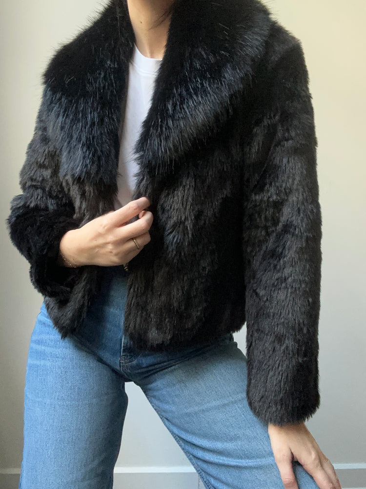 Vintage Black Faux Fur Jacket Size XS