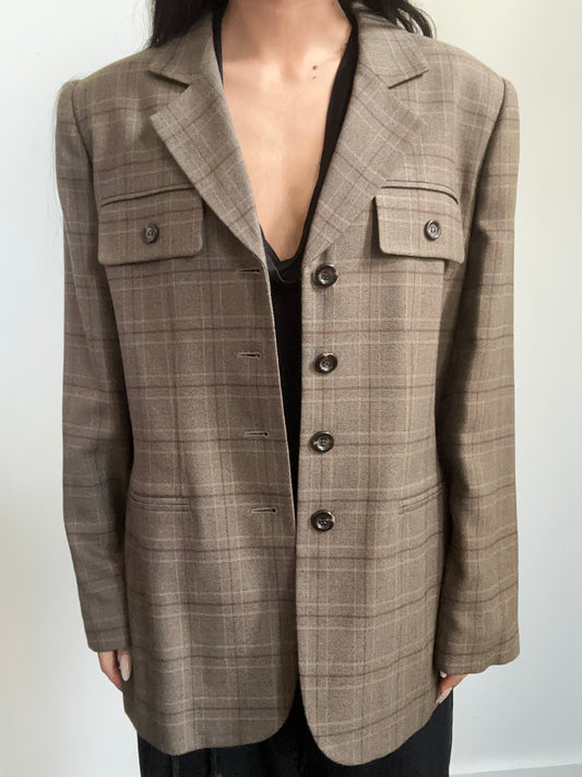 Vintage Brown Toned Plaid Blazer Size Large