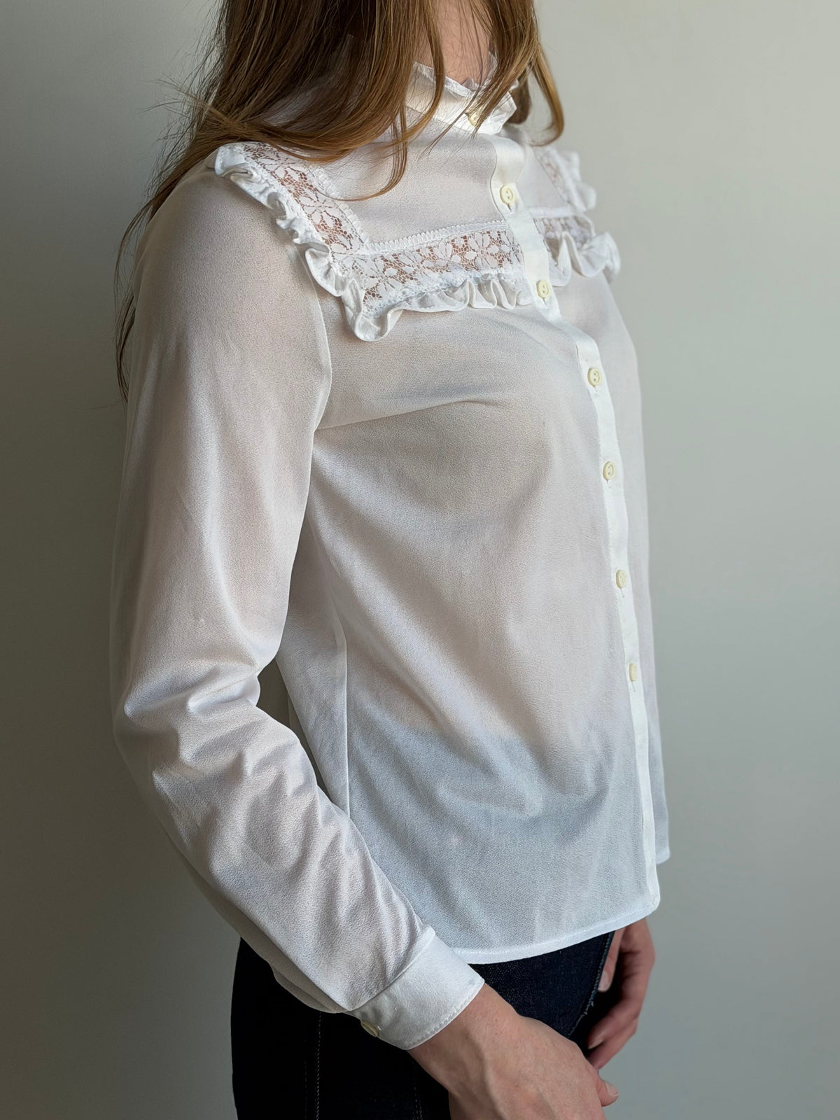 Vintage Ivory Lace Semi-Sheer Blouse Size Small