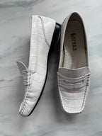 Vintage Ralph Lauren White Croc Embossed Loafers Size 6 1/2
