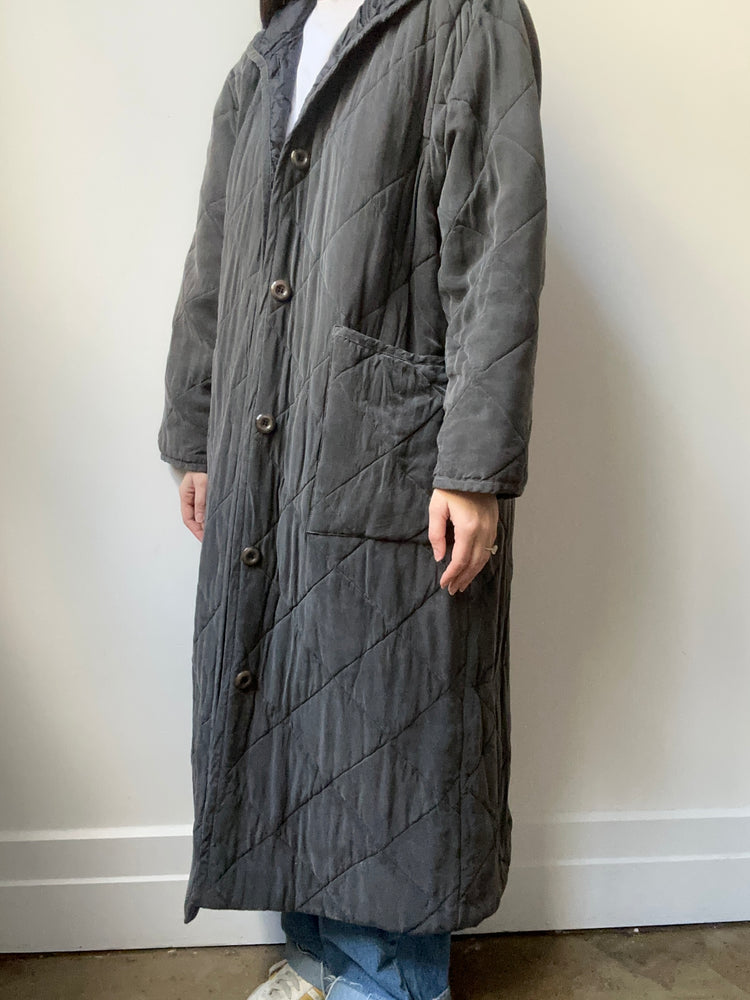 Vintage Dark Grey Quilted Trench Size M