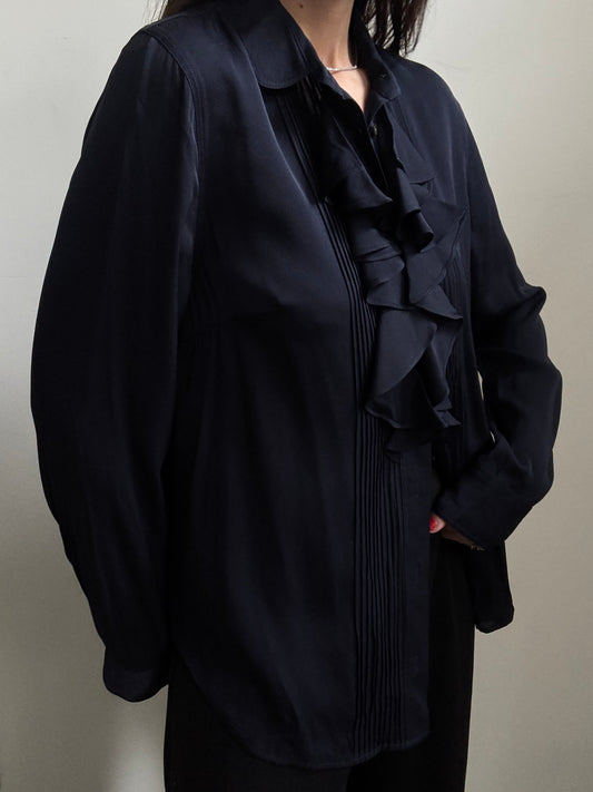 Vintage J Crew Navy Blue Silk Button Up Blouse Size Large