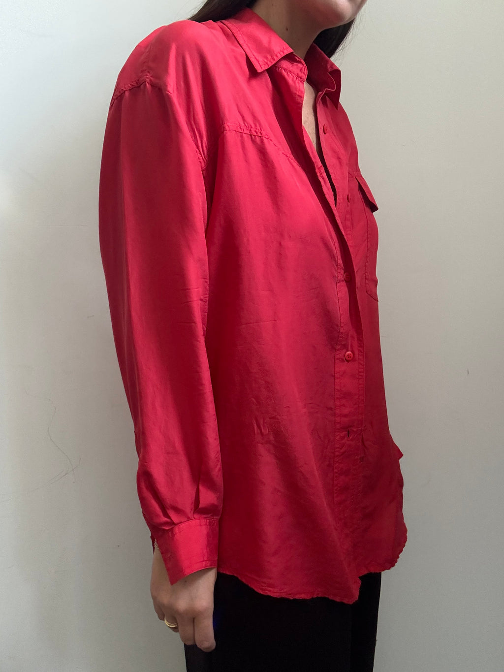 Vintage Red Silk Button Up Blouse Size Medium