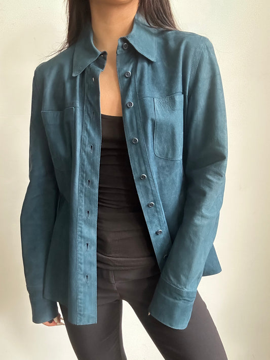 Vintage Teal Genuine Leather Button Up Size Medium