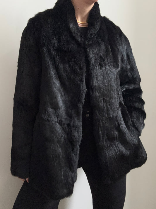 Vintage Black Rabbit Fur Short Jacket Size Medium