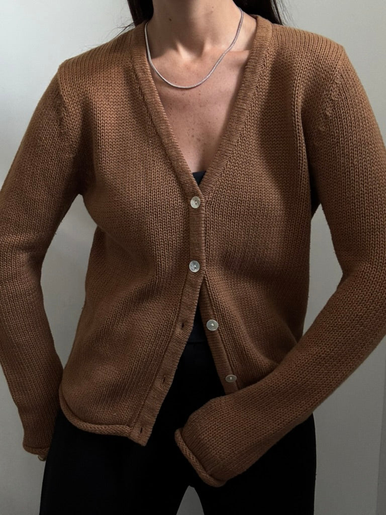 Vintage Chestnut Brown Knit Cardigan Size Medium