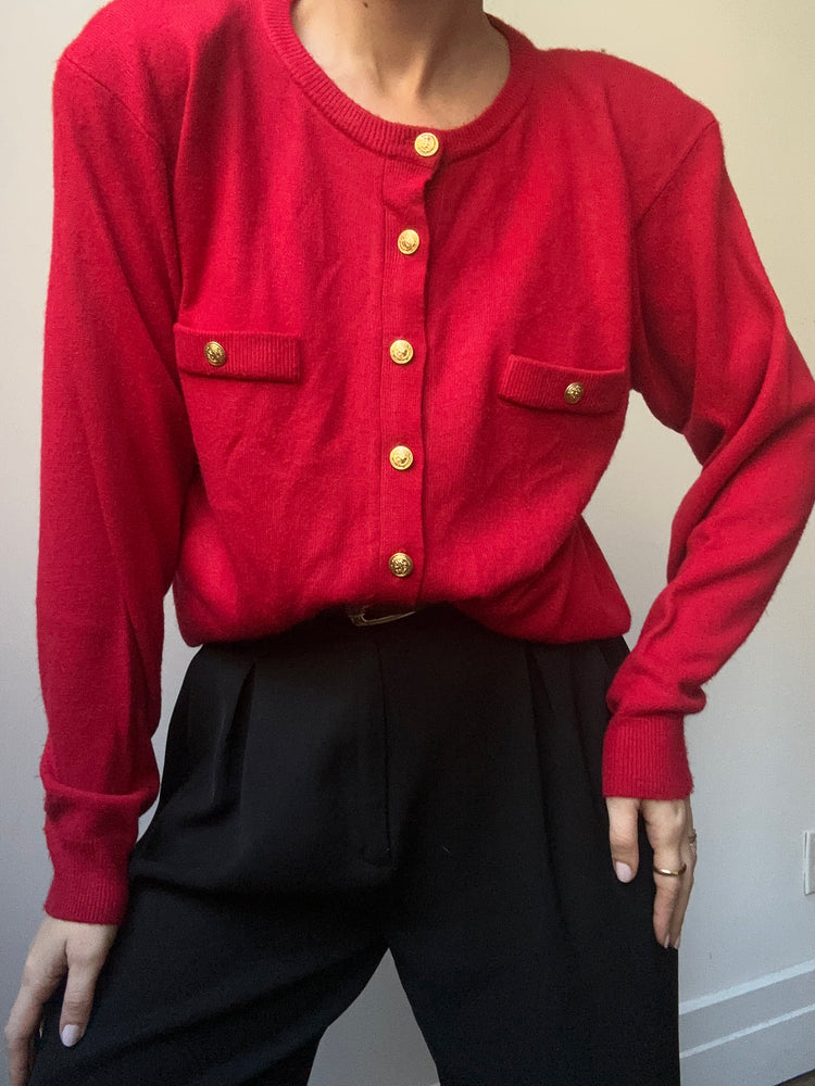 Vintage Red Button-Up Cardigan Sweater Size Large