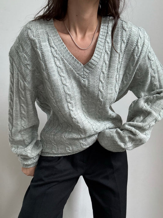 Vintage Light Mint Cable Knit Sweater Size XL